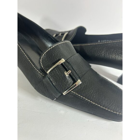 VTG Y2K Stuart Weitzman Black Leather Square Toe Kitten Heels Pumps - Picture 3 of 7